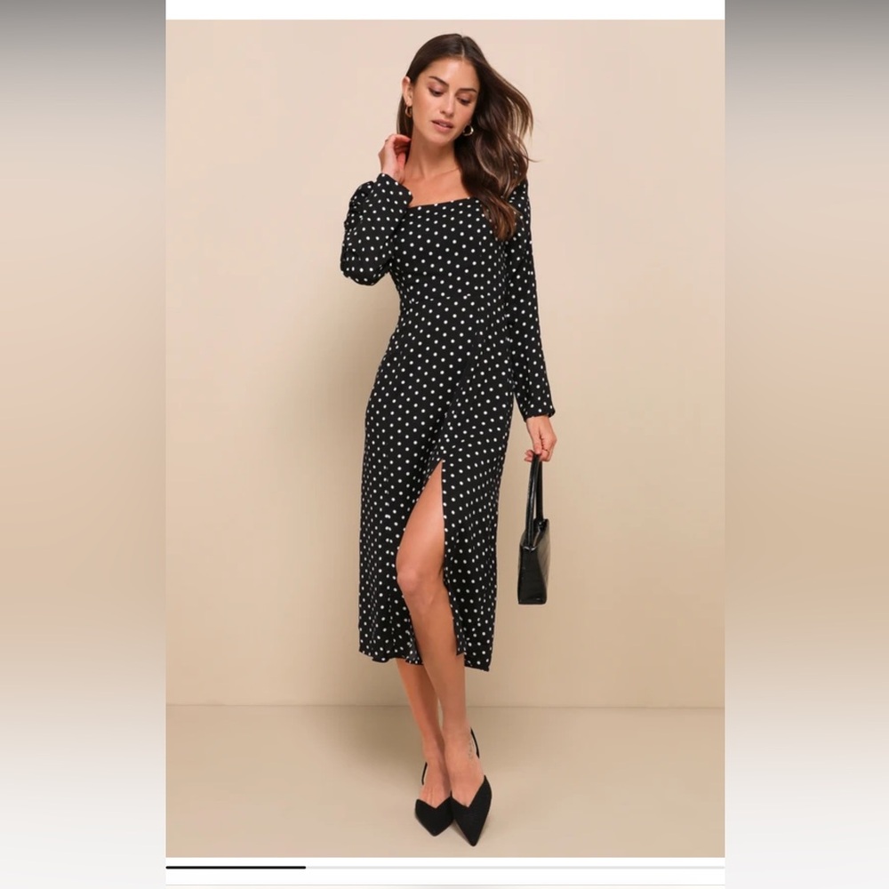 Charmed and Classy Black Polka Dot Long Sleeve Midi Dress NWT SIZE SMALL